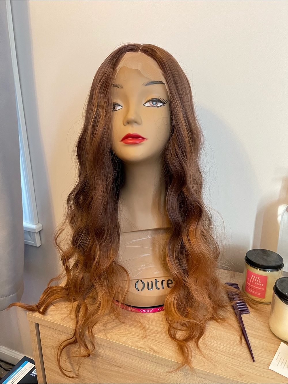Long Wavy Lace Front Wig - Brown to Copper Ombre
